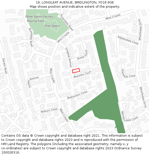 19, LONGLEAT AVENUE, BRIDLINGTON, YO16 6GE: Location map and indicative extent of plot