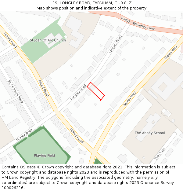 19, LONGLEY ROAD, FARNHAM, GU9 8LZ: Location map and indicative extent of plot