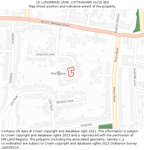19, LONGMANS LANE, COTTINGHAM, HU16 4EA: Location map and indicative extent of plot