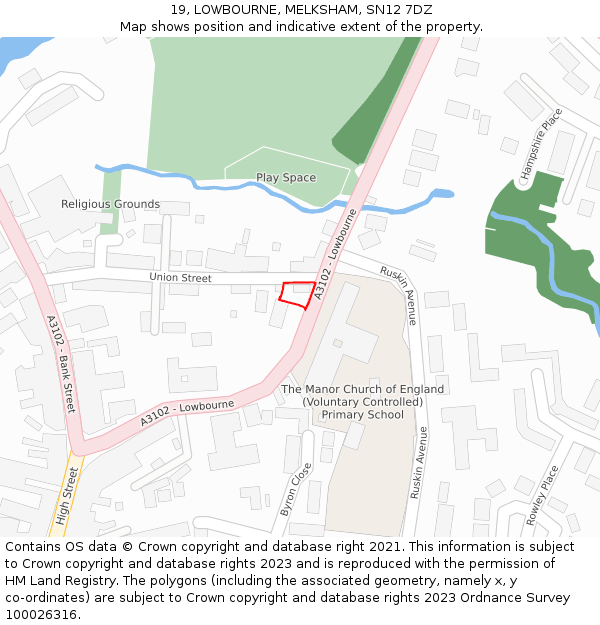 19, LOWBOURNE, MELKSHAM, SN12 7DZ: Location map and indicative extent of plot