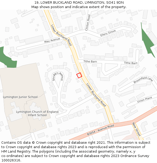 19, LOWER BUCKLAND ROAD, LYMINGTON, SO41 9DN: Location map and indicative extent of plot