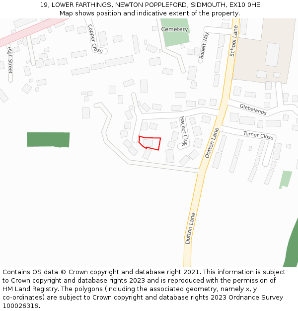 19, LOWER FARTHINGS, NEWTON POPPLEFORD, SIDMOUTH, EX10 0HE: Location map and indicative extent of plot