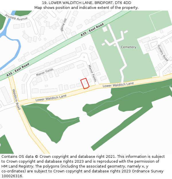 19, LOWER WALDITCH LANE, BRIDPORT, DT6 4DD: Location map and indicative extent of plot