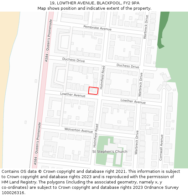 19, LOWTHER AVENUE, BLACKPOOL, FY2 9PA: Location map and indicative extent of plot