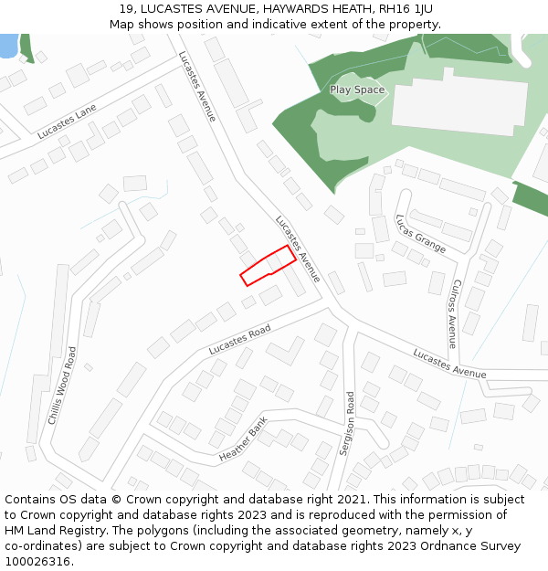 19, LUCASTES AVENUE, HAYWARDS HEATH, RH16 1JU: Location map and indicative extent of plot