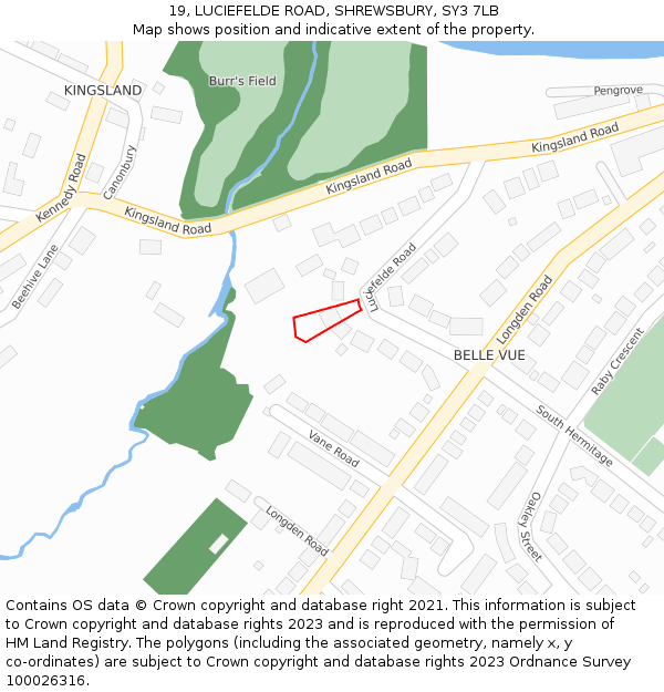 19, LUCIEFELDE ROAD, SHREWSBURY, SY3 7LB: Location map and indicative extent of plot