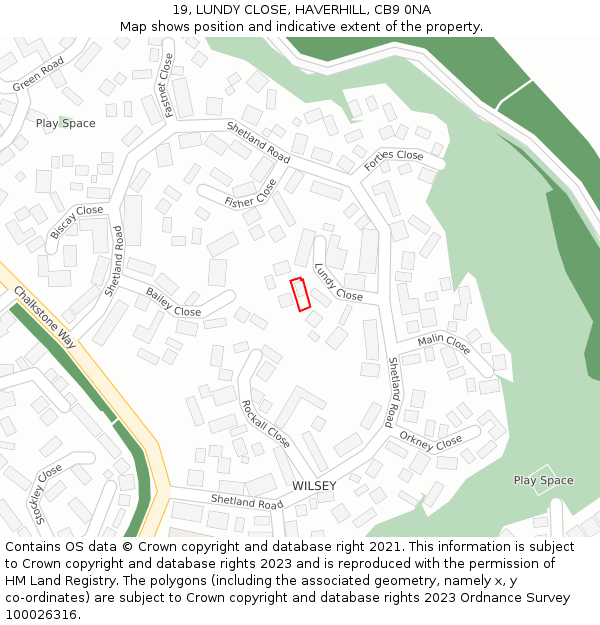 19, LUNDY CLOSE, HAVERHILL, CB9 0NA: Location map and indicative extent of plot