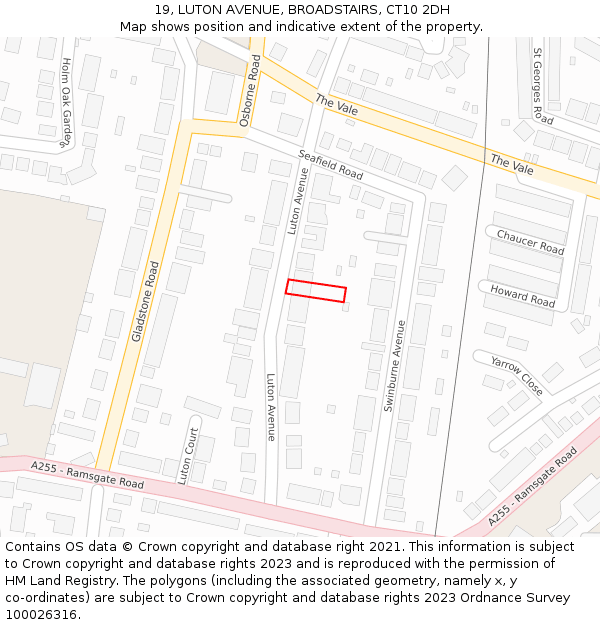 19, LUTON AVENUE, BROADSTAIRS, CT10 2DH: Location map and indicative extent of plot