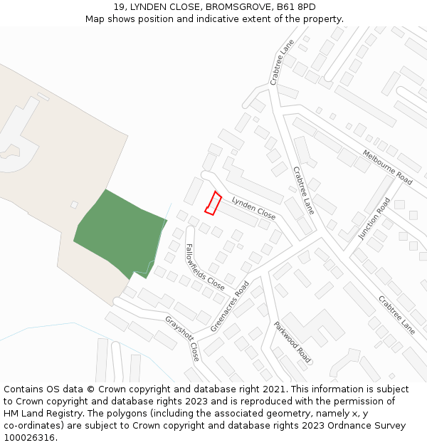19, LYNDEN CLOSE, BROMSGROVE, B61 8PD: Location map and indicative extent of plot