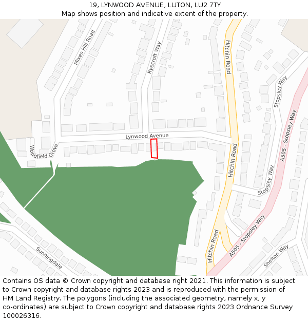 19, LYNWOOD AVENUE, LUTON, LU2 7TY: Location map and indicative extent of plot