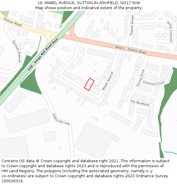 19, MABEL AVENUE, SUTTON-IN-ASHFIELD, NG17 5HA: Location map and indicative extent of plot