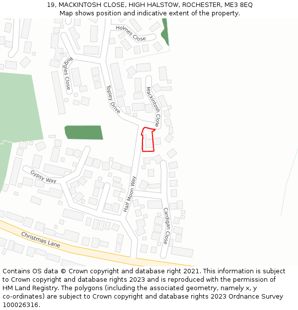 19, MACKINTOSH CLOSE, HIGH HALSTOW, ROCHESTER, ME3 8EQ: Location map and indicative extent of plot