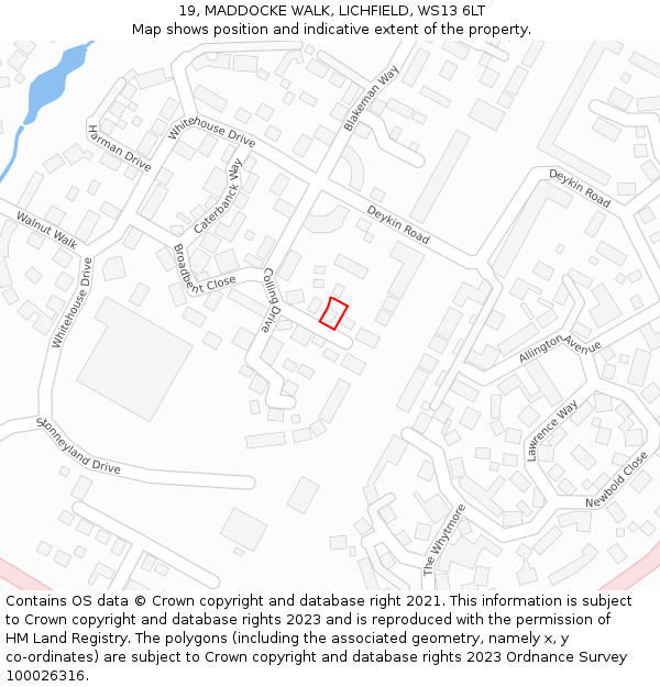 19, MADDOCKE WALK, LICHFIELD, WS13 6LT: Location map and indicative extent of plot