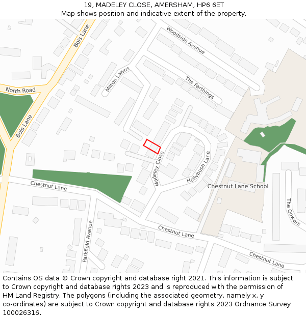 19, MADELEY CLOSE, AMERSHAM, HP6 6ET: Location map and indicative extent of plot