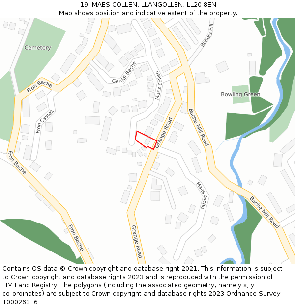 19, MAES COLLEN, LLANGOLLEN, LL20 8EN: Location map and indicative extent of plot