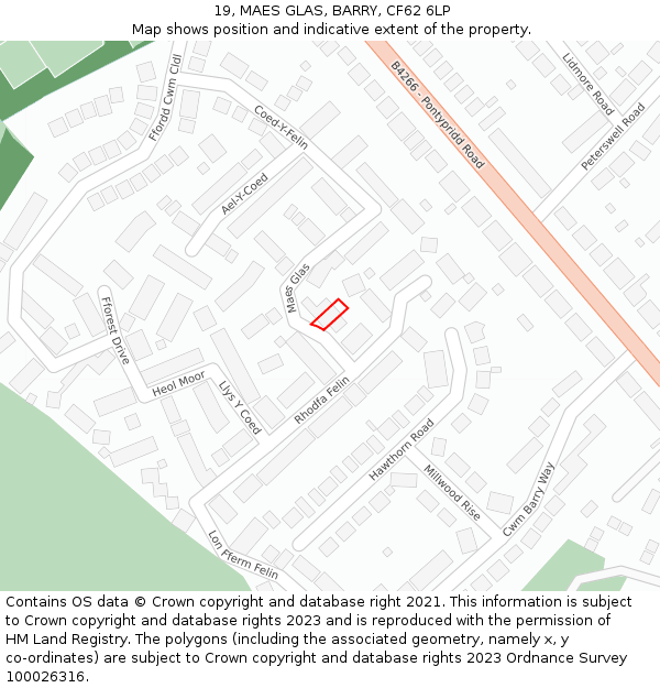 19, MAES GLAS, BARRY, CF62 6LP: Location map and indicative extent of plot