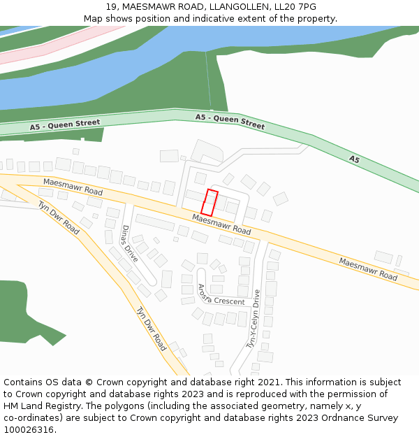19, MAESMAWR ROAD, LLANGOLLEN, LL20 7PG: Location map and indicative extent of plot