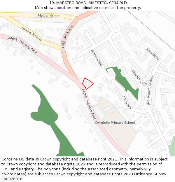 19, MAESTEG ROAD, MAESTEG, CF34 9LD: Location map and indicative extent of plot