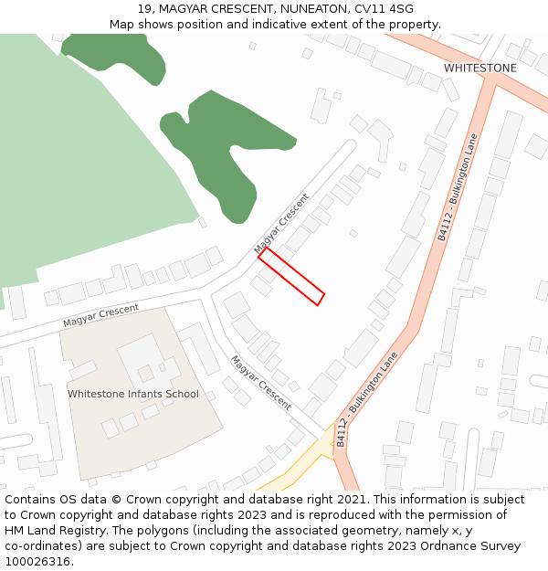 19, MAGYAR CRESCENT, NUNEATON, CV11 4SG: Location map and indicative extent of plot