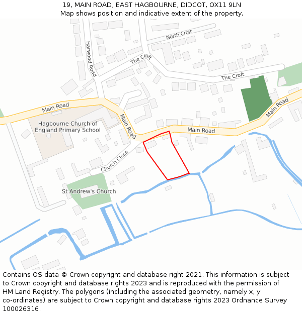 19, MAIN ROAD, EAST HAGBOURNE, DIDCOT, OX11 9LN: Location map and indicative extent of plot