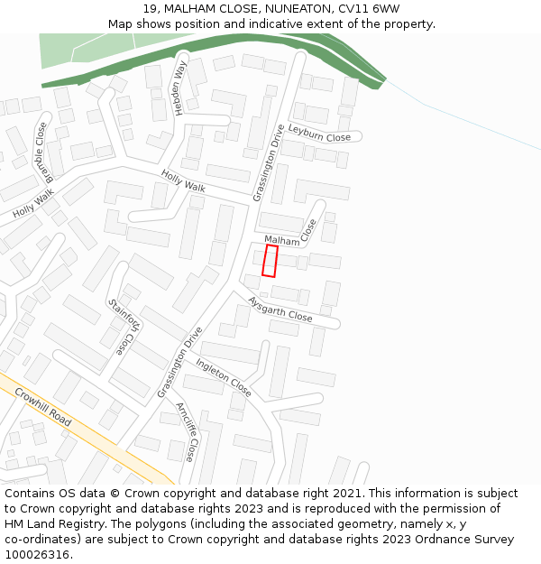 19, MALHAM CLOSE, NUNEATON, CV11 6WW: Location map and indicative extent of plot