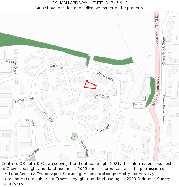 19, MALLARD WAY, HENFIELD, BN5 9HF: Location map and indicative extent of plot