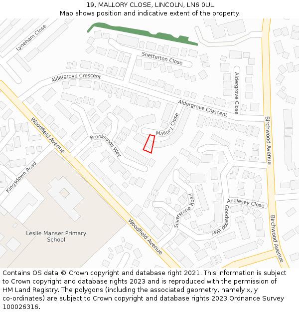 19, MALLORY CLOSE, LINCOLN, LN6 0UL: Location map and indicative extent of plot