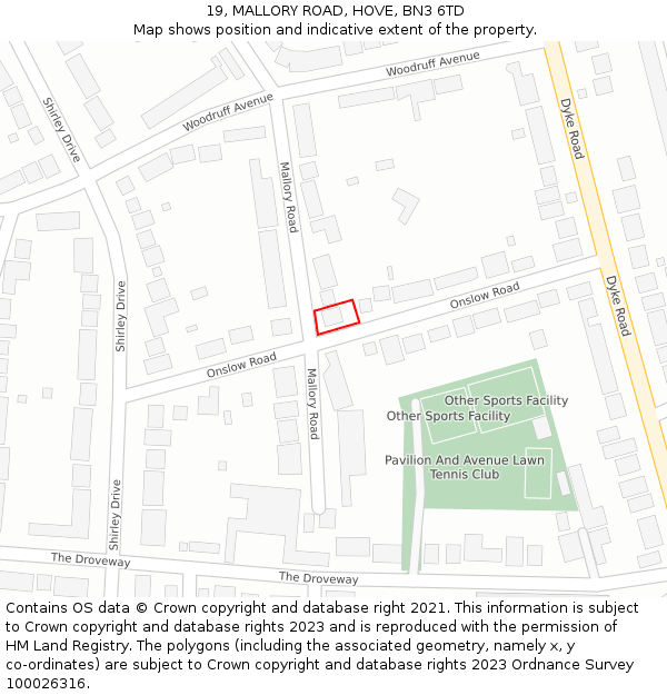 19, MALLORY ROAD, HOVE, BN3 6TD: Location map and indicative extent of plot