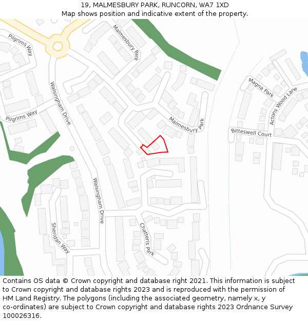 19, MALMESBURY PARK, RUNCORN, WA7 1XD: Location map and indicative extent of plot