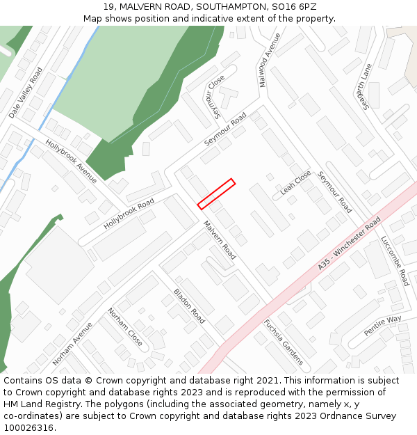 19, MALVERN ROAD, SOUTHAMPTON, SO16 6PZ: Location map and indicative extent of plot