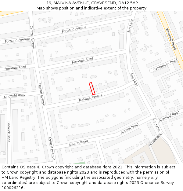 19, MALVINA AVENUE, GRAVESEND, DA12 5AP: Location map and indicative extent of plot