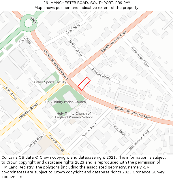 19, MANCHESTER ROAD, SOUTHPORT, PR9 9AY: Location map and indicative extent of plot