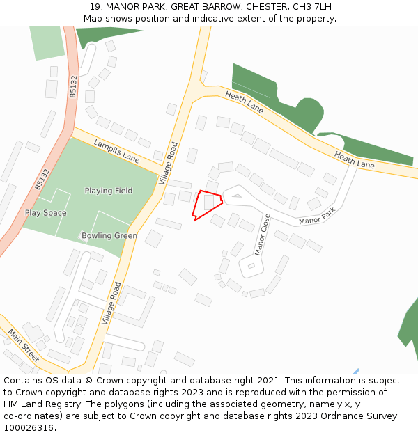 19, MANOR PARK, GREAT BARROW, CHESTER, CH3 7LH: Location map and indicative extent of plot