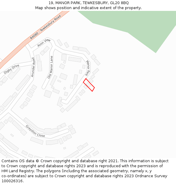 19, MANOR PARK, TEWKESBURY, GL20 8BQ: Location map and indicative extent of plot