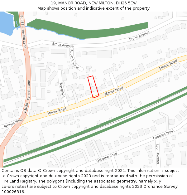 19, MANOR ROAD, NEW MILTON, BH25 5EW: Location map and indicative extent of plot