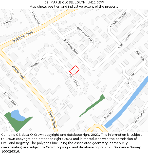 19, MAPLE CLOSE, LOUTH, LN11 0DW: Location map and indicative extent of plot