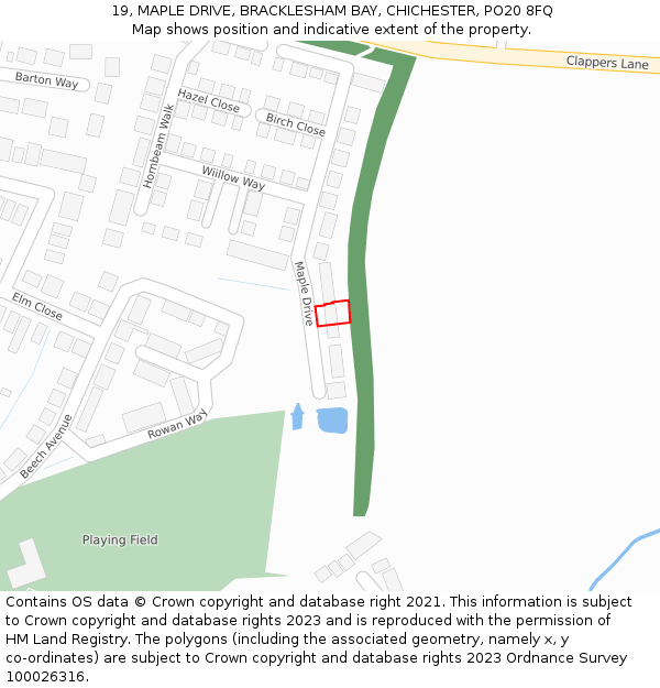 19, MAPLE DRIVE, BRACKLESHAM BAY, CHICHESTER, PO20 8FQ: Location map and indicative extent of plot