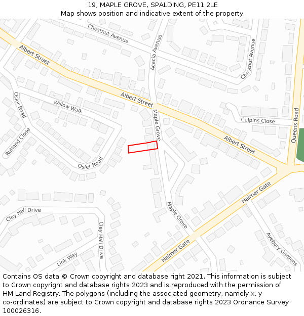 19, MAPLE GROVE, SPALDING, PE11 2LE: Location map and indicative extent of plot