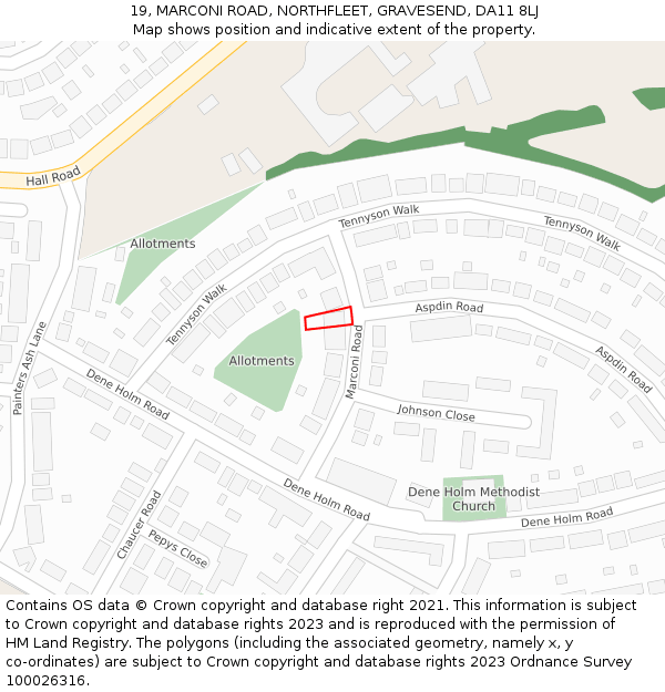 19, MARCONI ROAD, NORTHFLEET, GRAVESEND, DA11 8LJ: Location map and indicative extent of plot