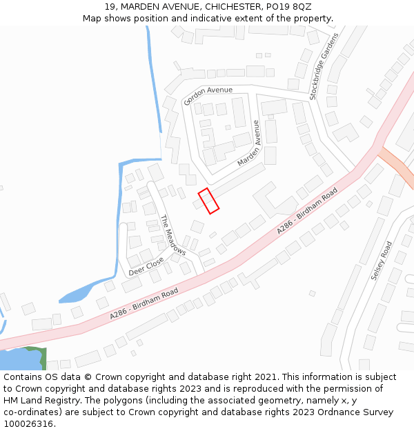 19, MARDEN AVENUE, CHICHESTER, PO19 8QZ: Location map and indicative extent of plot