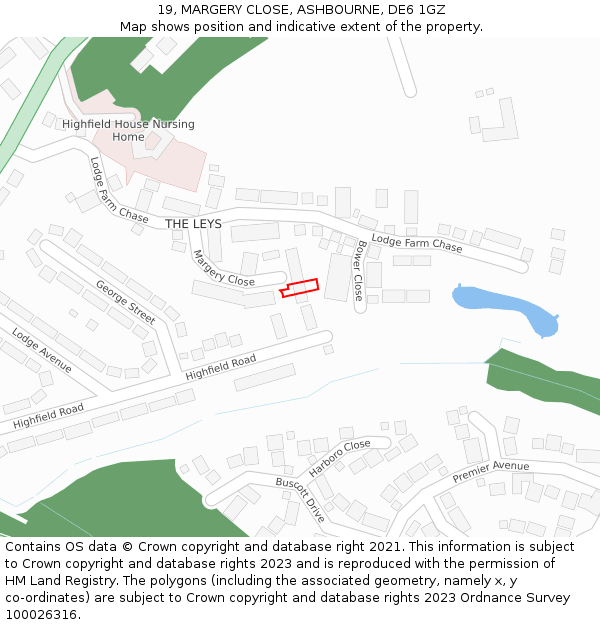 19, MARGERY CLOSE, ASHBOURNE, DE6 1GZ: Location map and indicative extent of plot