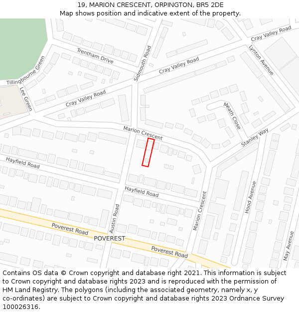 19, MARION CRESCENT, ORPINGTON, BR5 2DE: Location map and indicative extent of plot