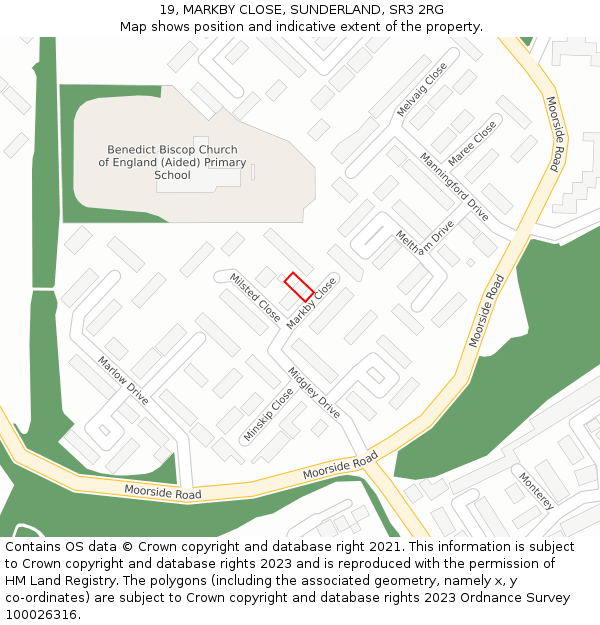 19, MARKBY CLOSE, SUNDERLAND, SR3 2RG: Location map and indicative extent of plot