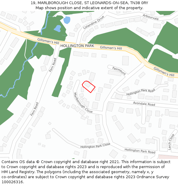 19, MARLBOROUGH CLOSE, ST LEONARDS-ON-SEA, TN38 0RY: Location map and indicative extent of plot