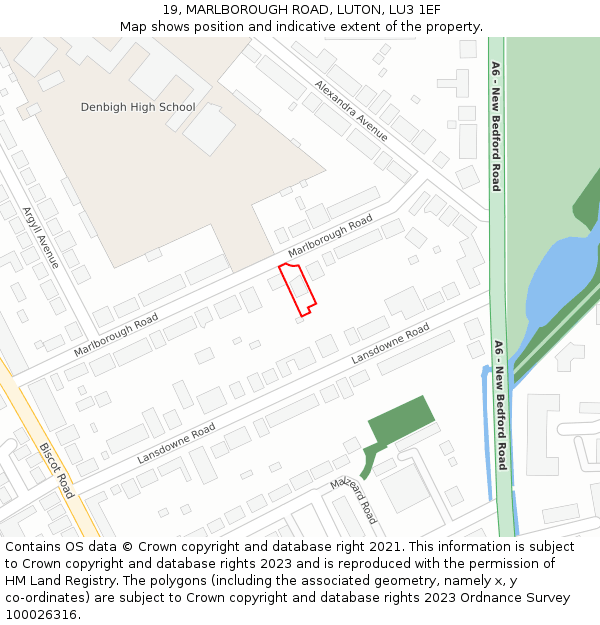 19, MARLBOROUGH ROAD, LUTON, LU3 1EF: Location map and indicative extent of plot