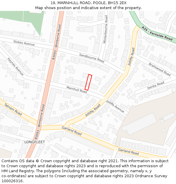 19, MARNHULL ROAD, POOLE, BH15 2EX: Location map and indicative extent of plot