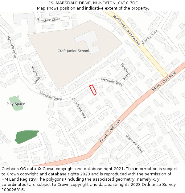 19, MARSDALE DRIVE, NUNEATON, CV10 7DE: Location map and indicative extent of plot