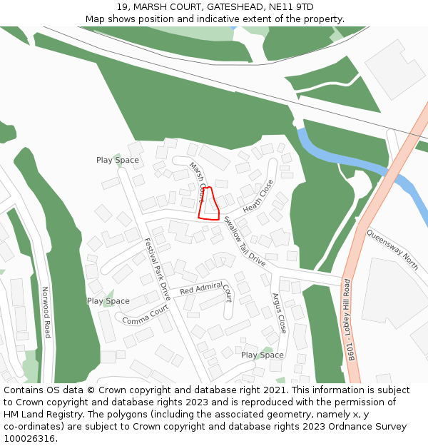 19, MARSH COURT, GATESHEAD, NE11 9TD: Location map and indicative extent of plot