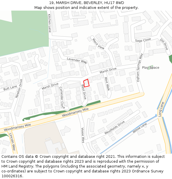 19, MARSH DRIVE, BEVERLEY, HU17 8WD: Location map and indicative extent of plot