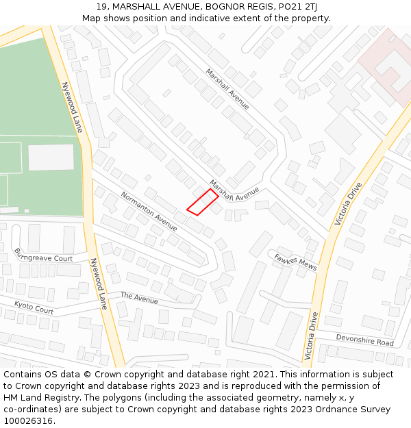 19, MARSHALL AVENUE, BOGNOR REGIS, PO21 2TJ: Location map and indicative extent of plot